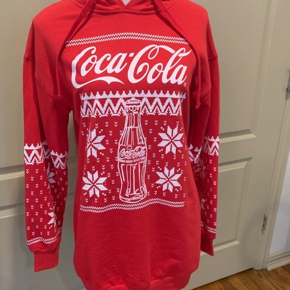 NWOT Coca Cola Hooded Drawstring Sweatshirt Dress XS - Picture 3 of 7